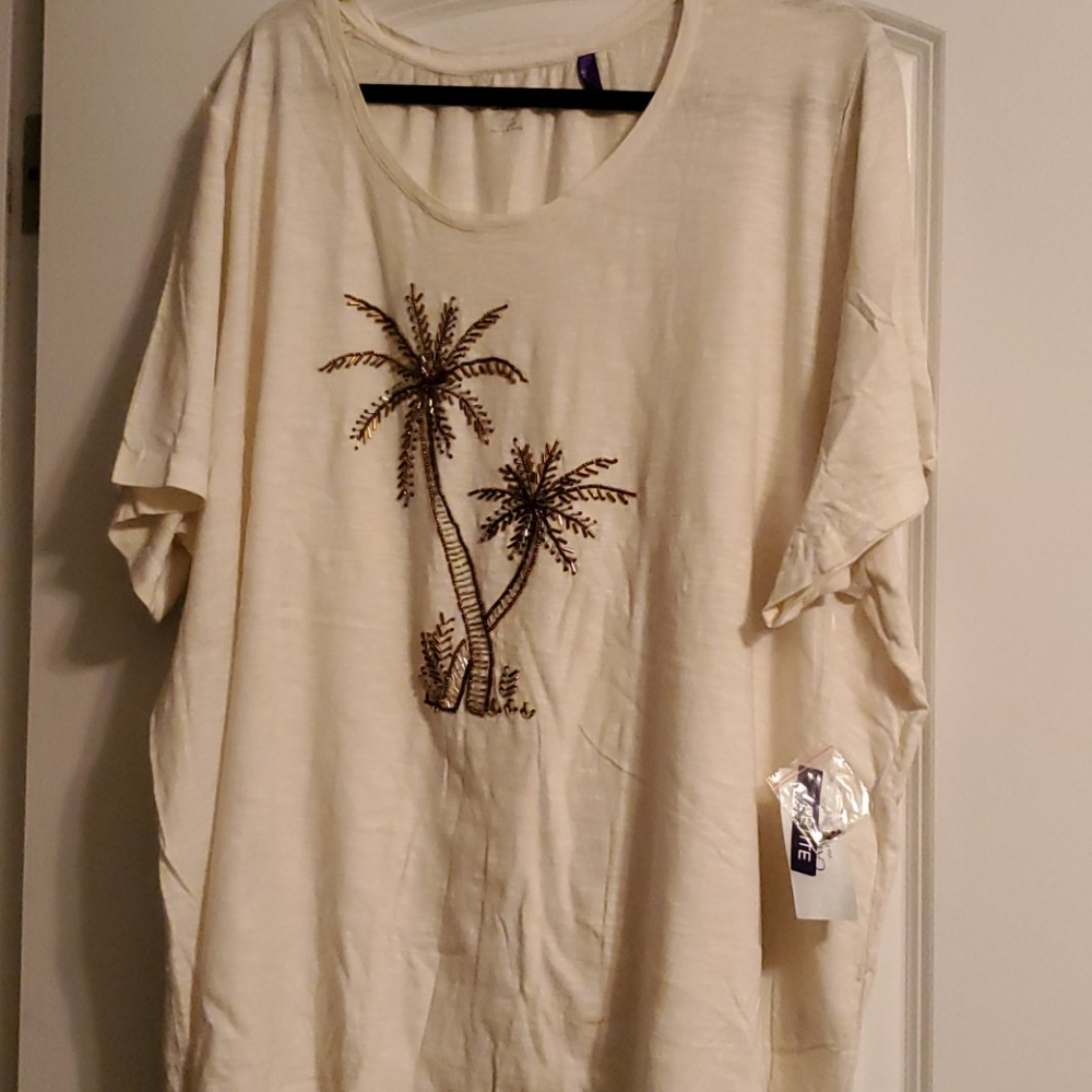 Cream shirt w/gold jeweled palm trees